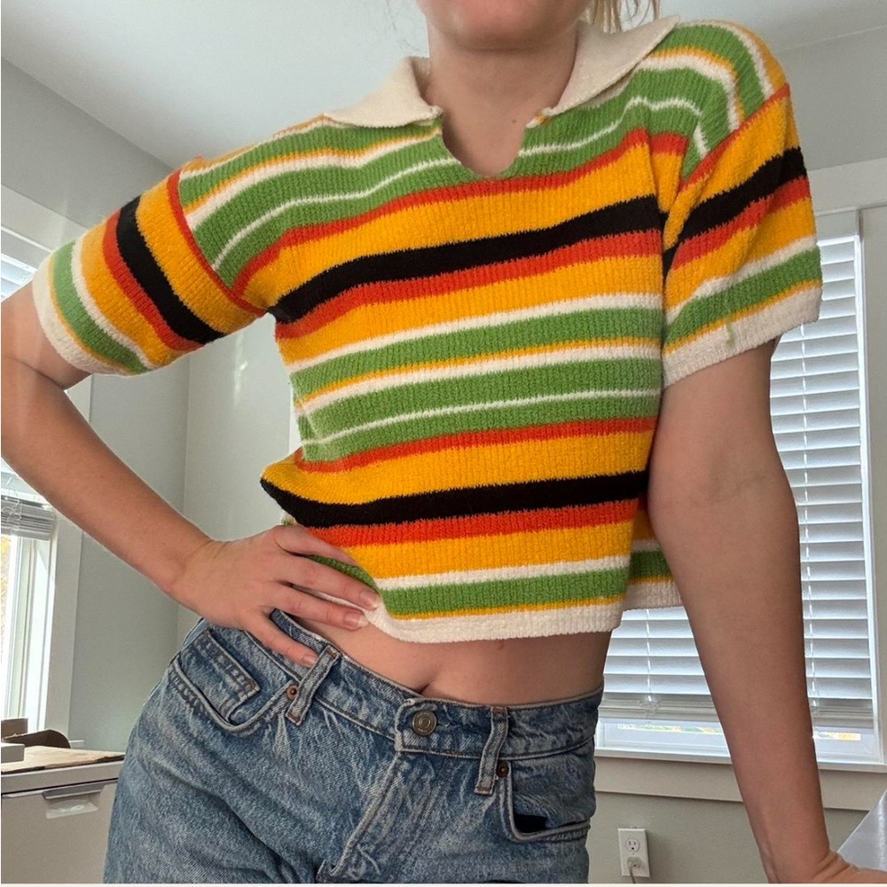 Vintage Striped Polo Sweater
